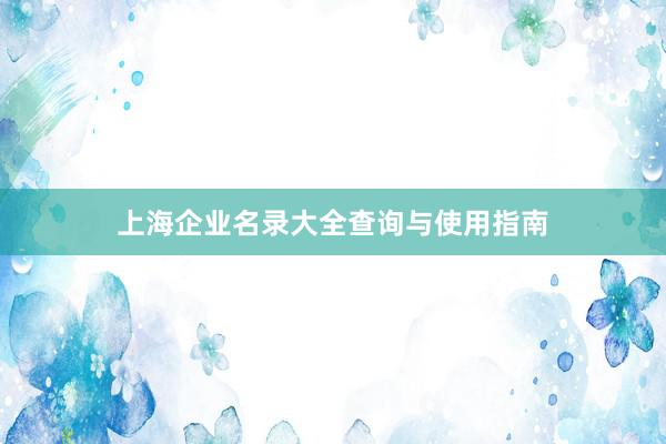上海企业名录大全查询与使用指南